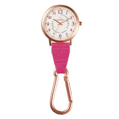 Matsuyoshi Nurse Watch Glow-in-the-Dark Hook Style Pink Carabiner Easy-to-Read Dial Portable Pocket Medical Nursing Stylish