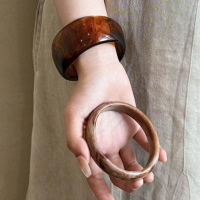 Bohemian Acrylic Bangle Europe American Style Smudging Irregular Wide Bracelet Minority Design Dopamine Retro Hand Ring