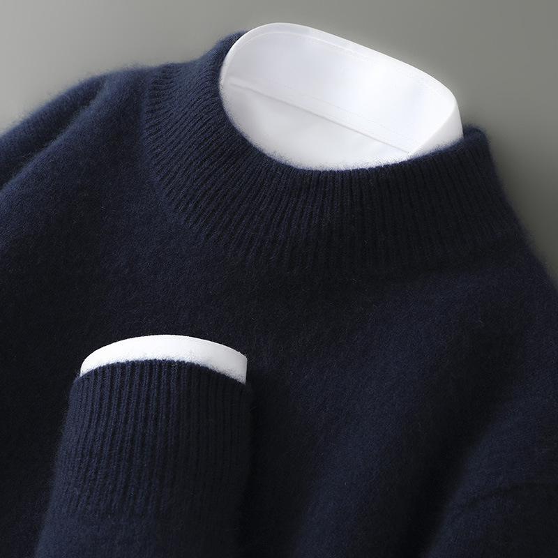 Men's 100% Pure Wool Half-High Collar Thick Cashmere Sweater - Autumn/Winter Loose Knit Pullover.