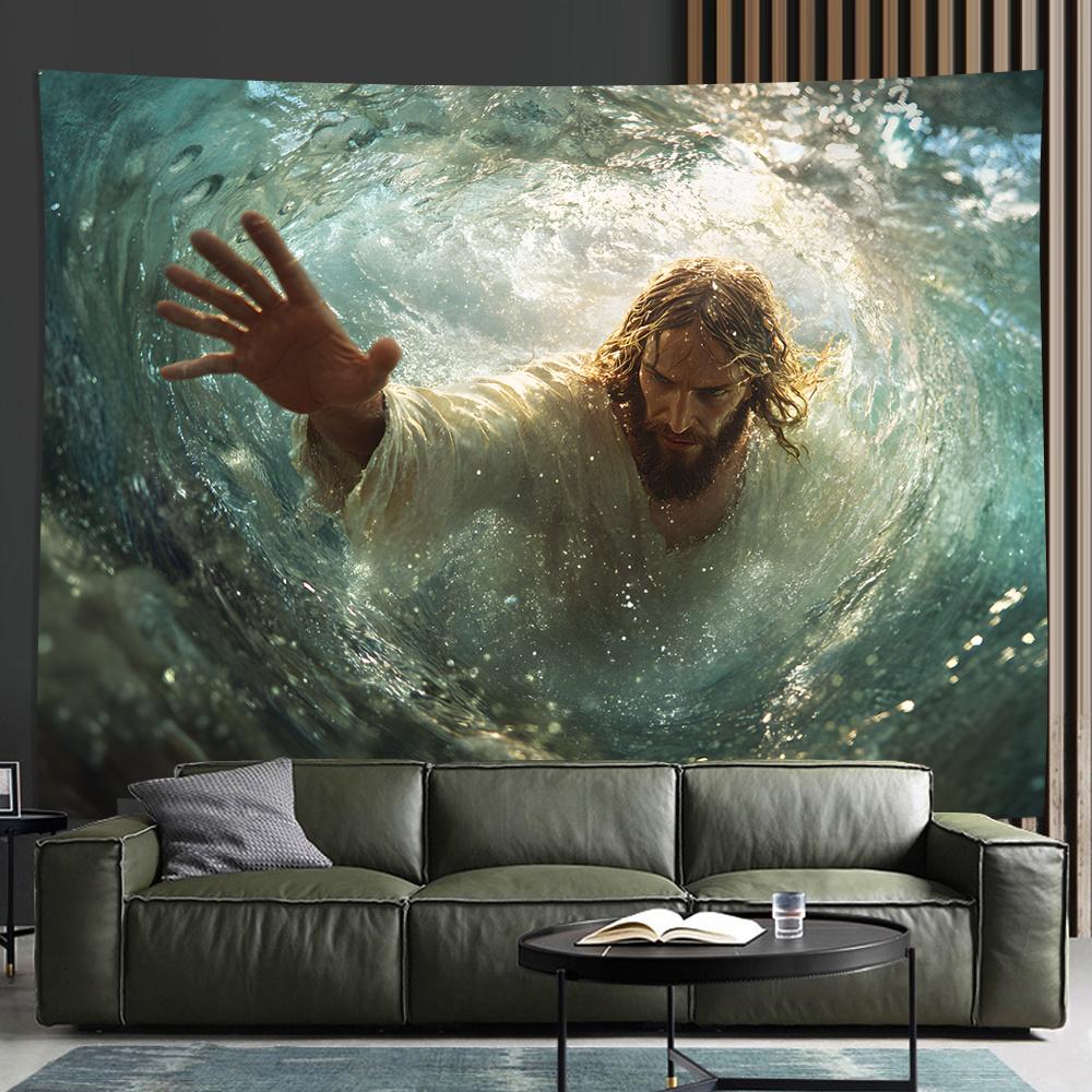 

Jesus reached out his hand Digital printing polyester wall hanging tapestry decorative Living room bedrooms background gift 74x94cm(29x37in)