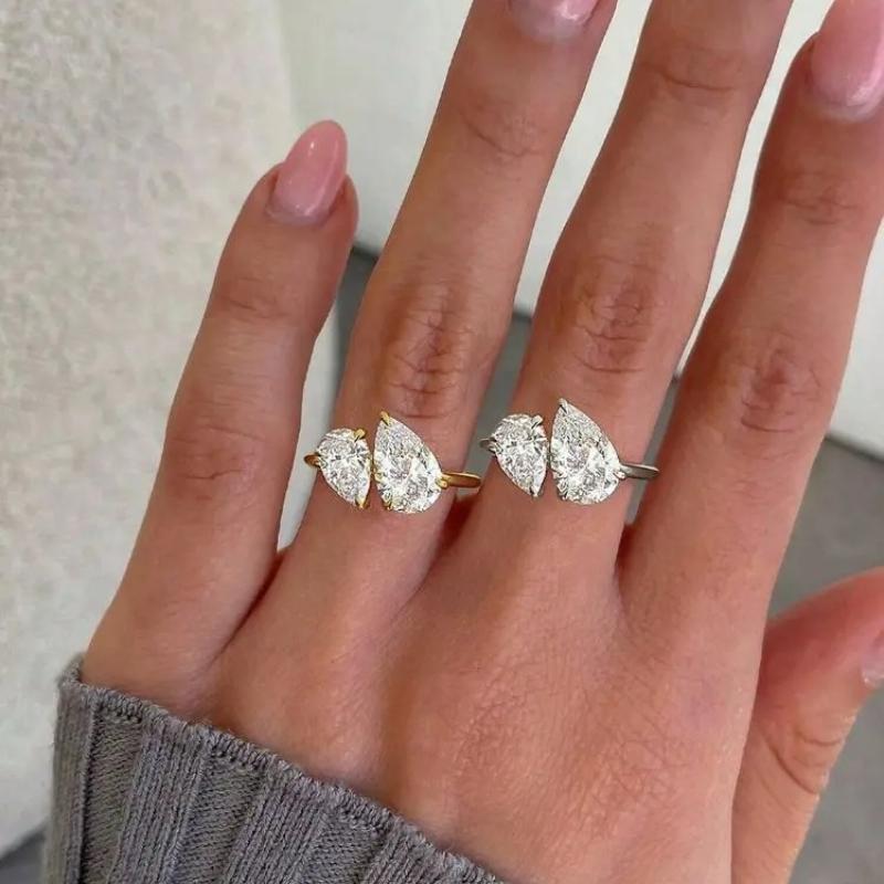 925 Sterling Silver Sparkling Water Drop Interweaving Dazzling Clear Pear CZ Finger Rings For Women Gift Wedding  Fine Jewelry