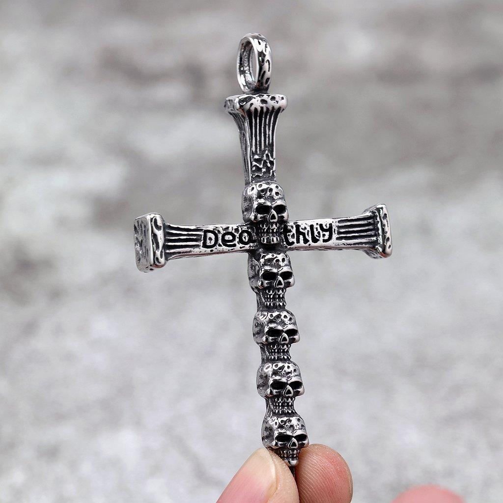 Vintage Punk Skull Cross Stainless Steel Necklace for Men Gothic Jewelry