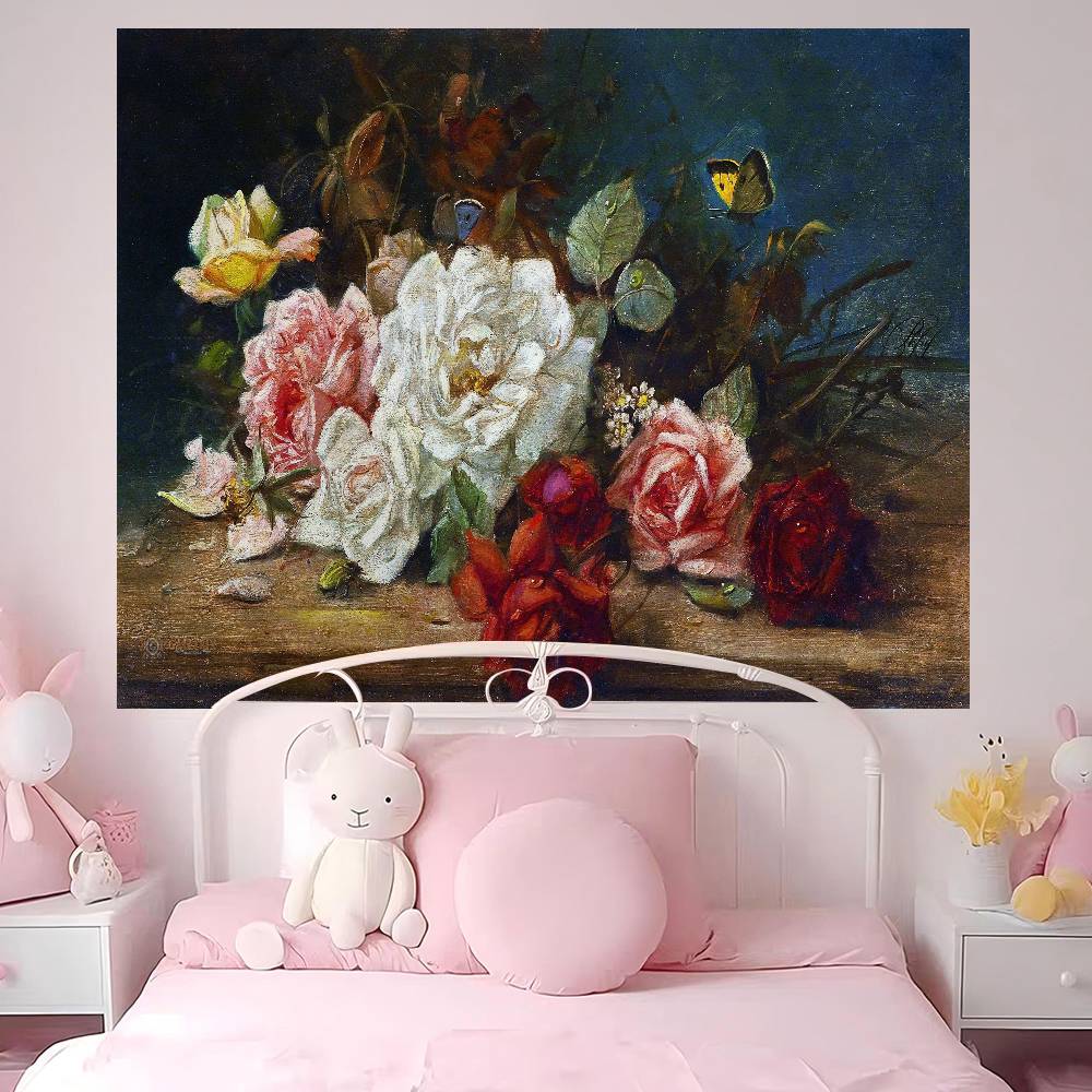 

Vintage Flower Oil Painting Colorful Tapestry Wall Hanging Hanging Tarot Hippie Wall Rugs Dorm Wall Art Decor 74x94cm(29x37in)