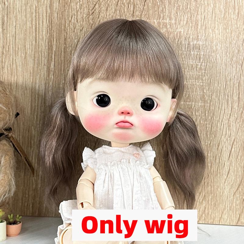 BJD Wig Qbaby Blyth Amydoll Cute Soft Bangs Ponytail with Long Hair For Big Head Doll Dolls Toy Doll Accessories 10 Inches