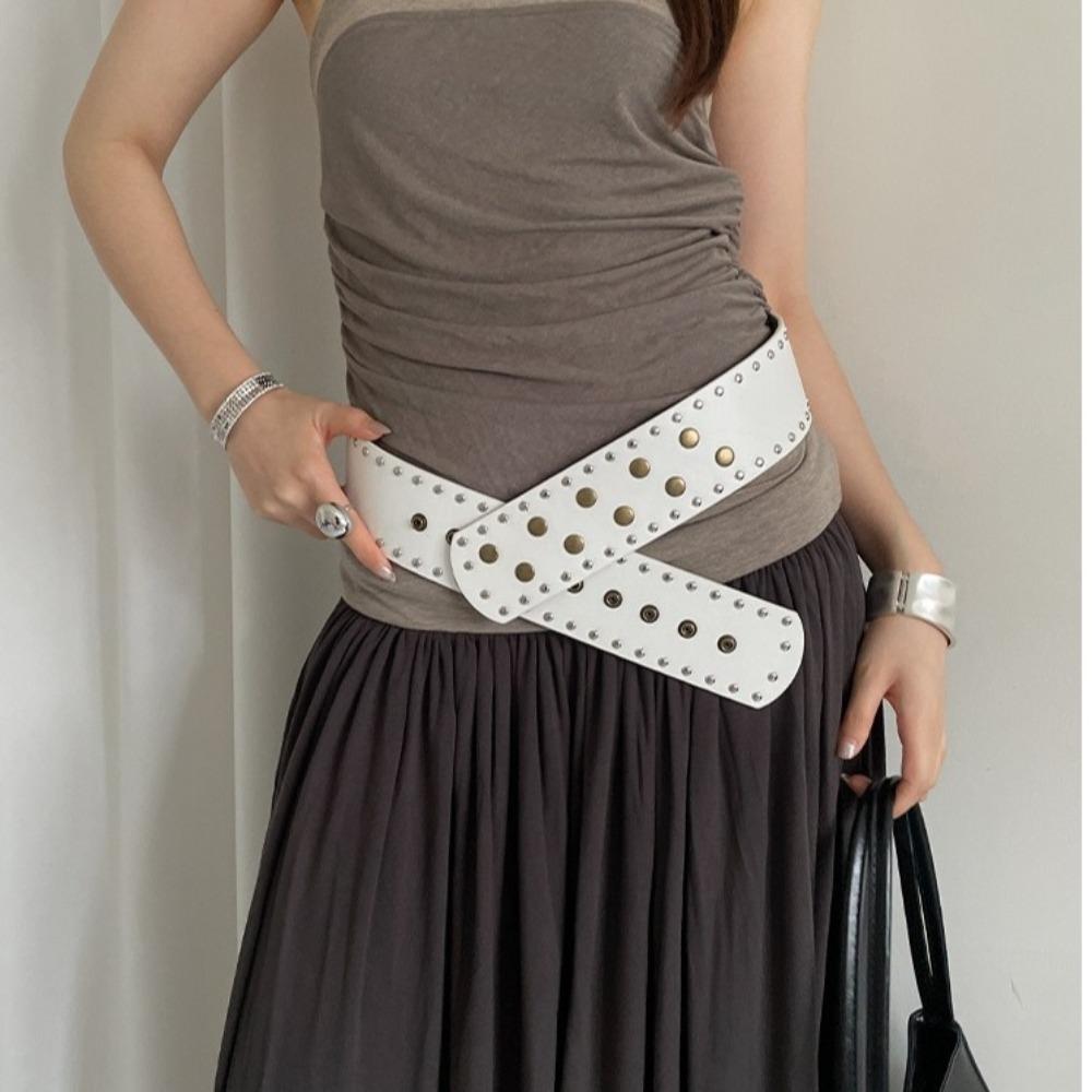 Snap Button Wide Women's Belt Gothic Dress Jeans Belt Vintage Rivet Waist Belt Spicy Girls