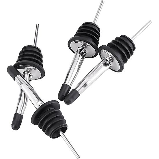 4Pcs Stainless Steel Olive Oil Spout Wine Stoppers with Sealed Dust Caps Leak Proof Liquor Bottle Pourers Speed Pour Spouts Bar Tools