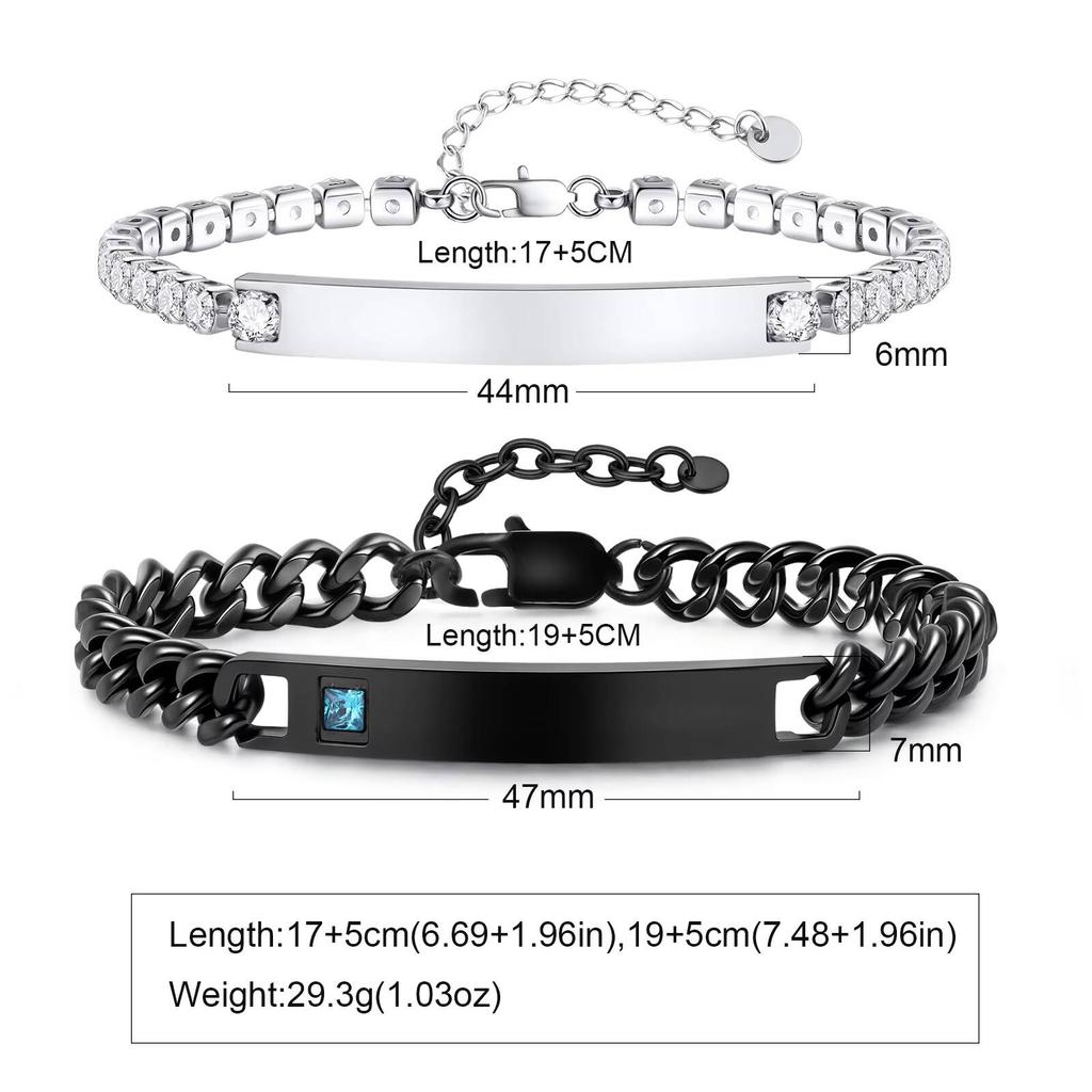 Vnox Free Custom Couple Bracelets for Men Women, Stainless Steel Adjustable Chain Wristband, Valentine's Day Birthday Gift New