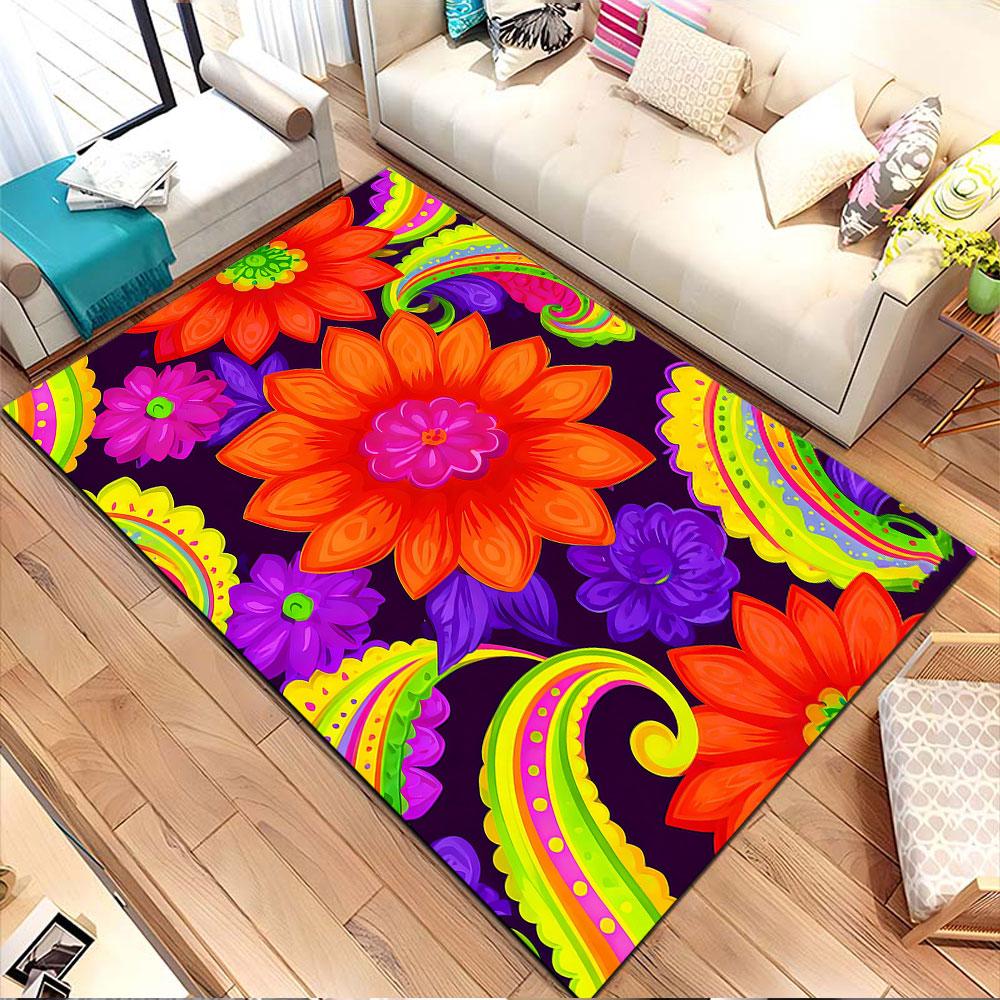 Vibrant Floral Paisley Design Patterned Carpet, Non Slip Mat Suitable for Living Room and Bedroom Sofas