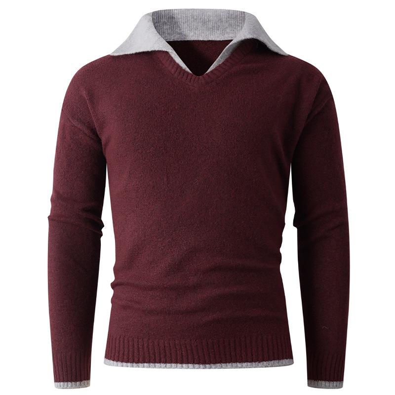 

Autumn And Winter Men S Simple Thickened Polo Neck Sweater Men S Casual Loose Knitted Sweater L бордовый
