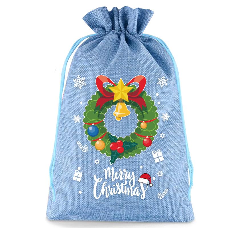 8pcs Christmas Linen Drawstring Bags for Children Christmas Apple Bags Christmas Eve Drawstring Gift Bags