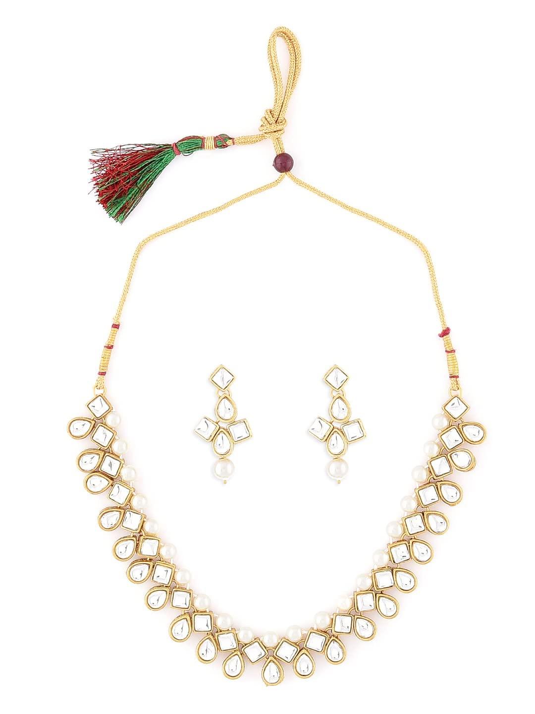 

Gold Tone Traditional Kundan & Pearl Necklace Set for Women-ZPFK8675, Non-Precious Metal, Kundan Onesize