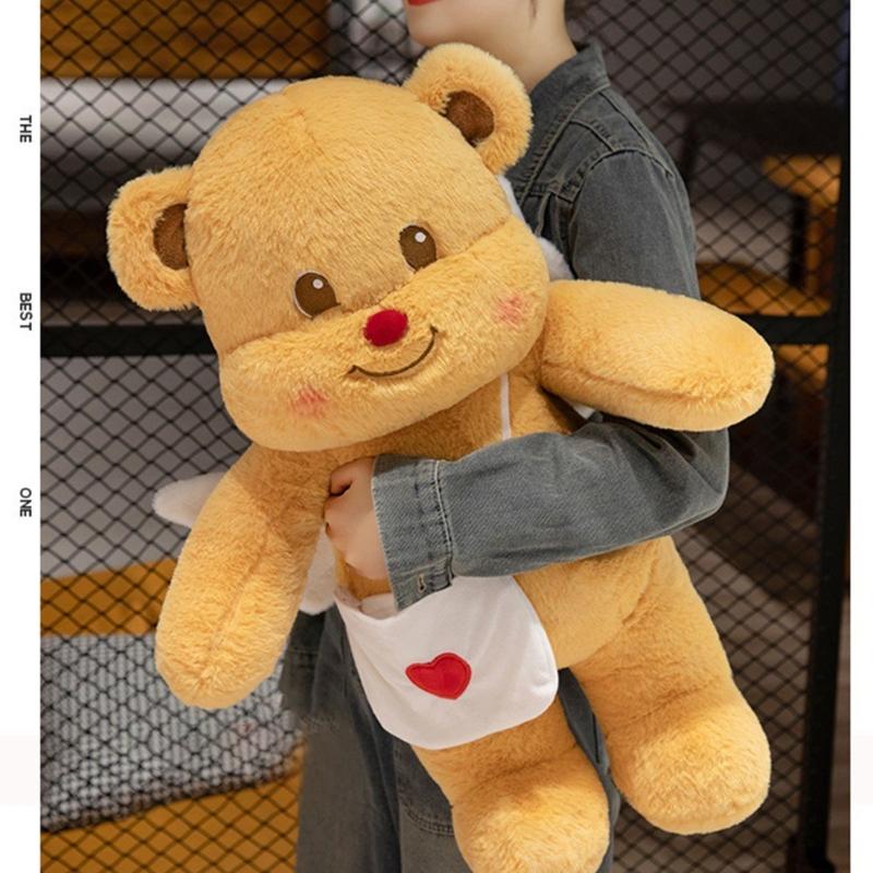 Bear Plush Toy Soft Plush Butter Angelic Bear Cushions with Apron Designs for Comfort Styles Winged Bear Throw Pillow