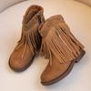 Youth Style Shoes Girls Western Style Ankle Boots Kids Slip-On Fashion With Rubber Sole Fringe Detail