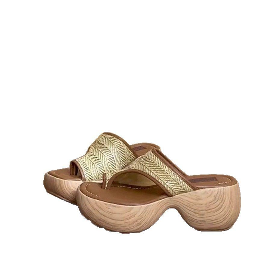 Fashion Platform Cross Strappy Slippers Wood Hole Comfotable Fashion Summer Round Toe Daily Outside Shoes For Women Height Increasing