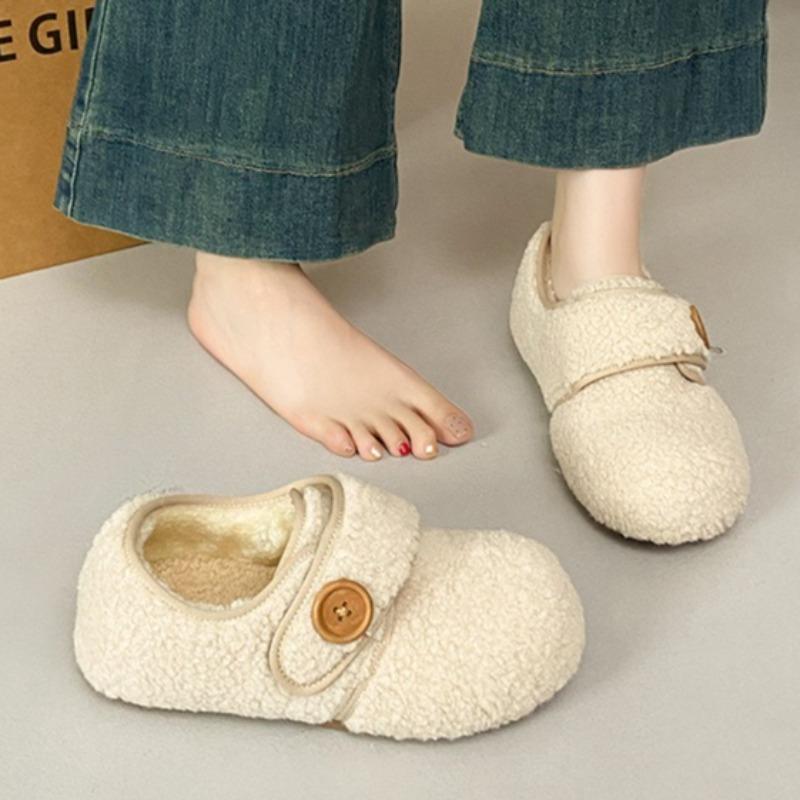 Women's Flat Cotton Shoes for Autumn and Winter Round Headed Plush Warm Women's Shoes Retro Velvet Casual Shoes Zapatos De Mujer