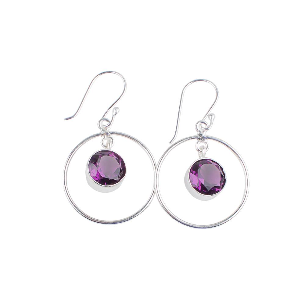 Amethyst  Gemstone 925 Sterling Silver Handcrafted Jewelry Round Earrings For Her EE-5-6