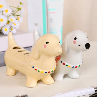 Yousheng Toothbrush Holder Dachshund Shape Ceramic Multi-Slot Design Waterproof Bathroom Organizer Non-Slip Stable Base Manual Toothbrush