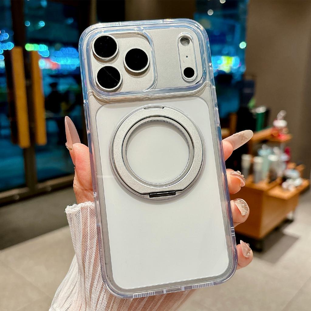 For iPhone 17 Pro Max Case Kickstand PC + TPU Shockproof Clear Phone Cover Compatible with MagSafe