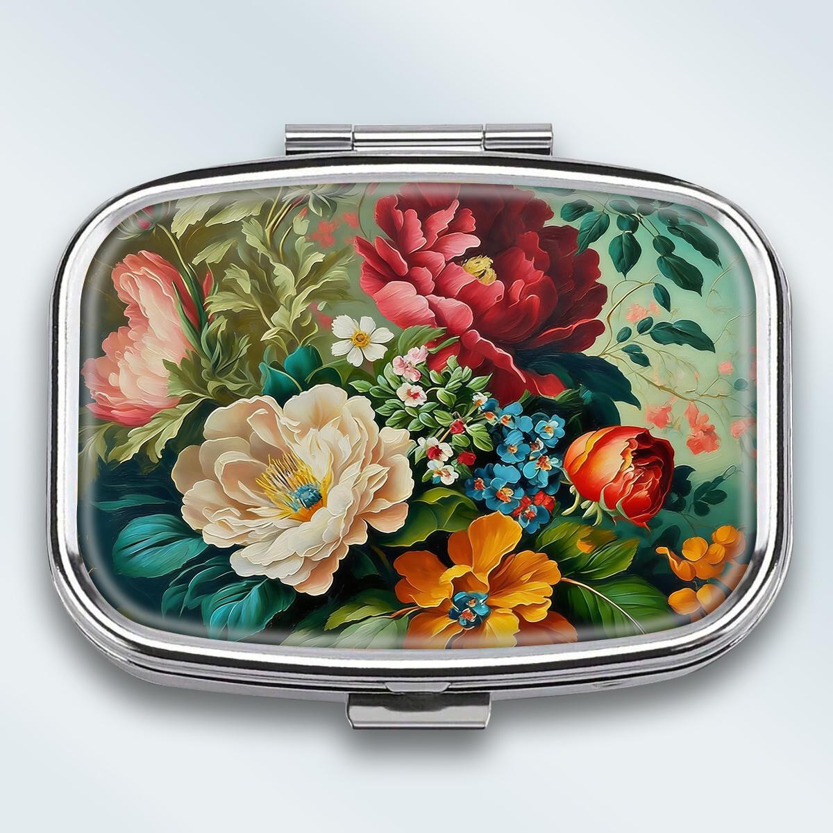 

Portable Pill Box with 2 Compartments, Mini Metal Medicine Organizer Case, Cute Printed Pill Container for Vitamins, Pills, Jewelry, Travel, Daily Use разноцветный