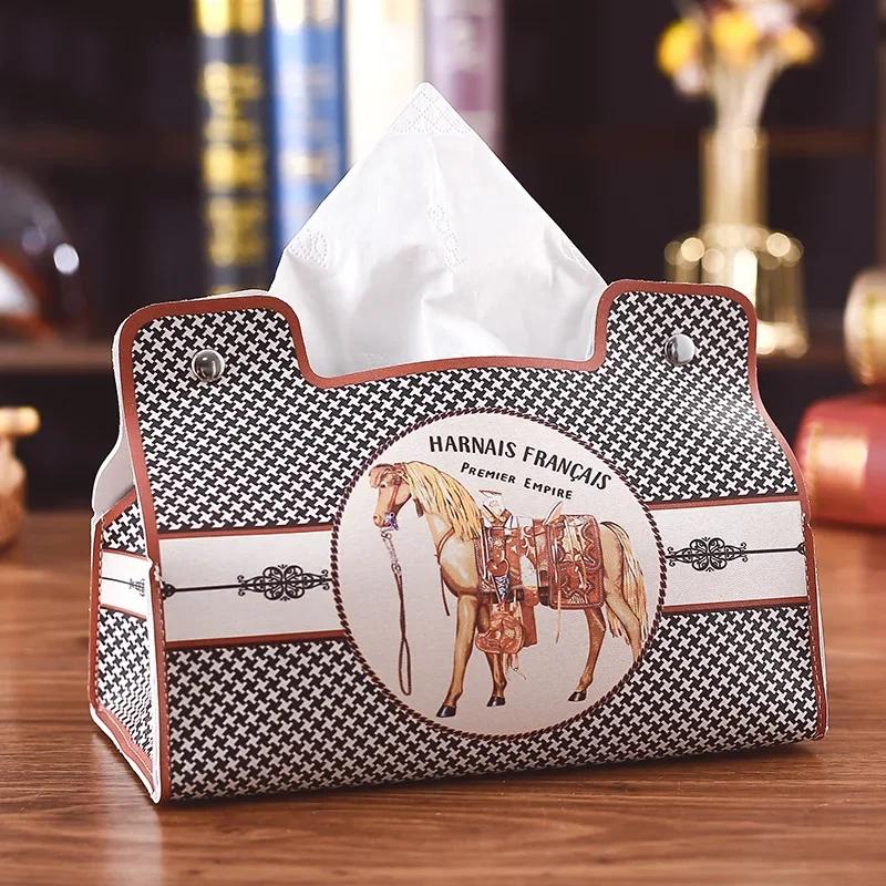 PU-Leder Taschentuchbox Europäischer Retro-Stil Wasserdichter Serviettenhalter Badezimmer Auto Wohnzimmer Couchtisch Universelle Aufbewahrungsbox
