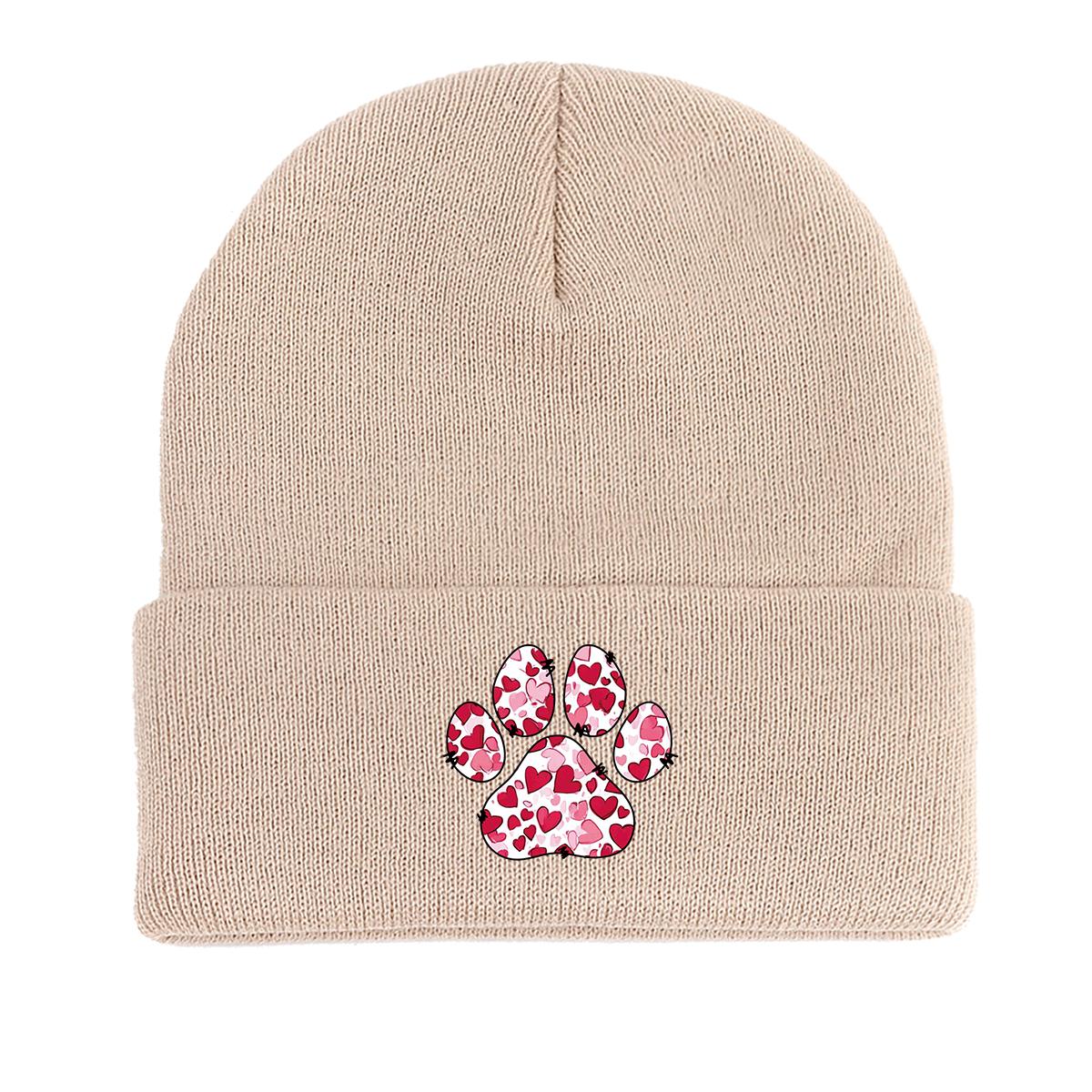 

Собака Кошка Отпечаток Лапы Сердце Вязаная Шапка Бини, День Святого Валентина XOXO ЛЮБОВЬ ПОЦЕЛУЙ , Уютная Стильная Вязаная Шапка Бини as the picture бежевый