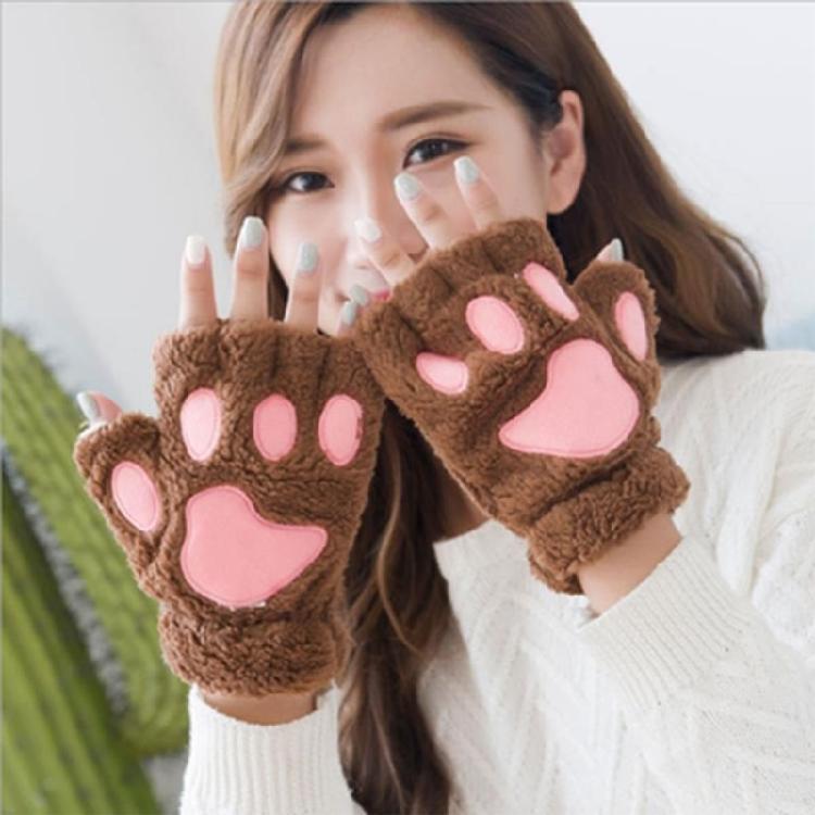 Winter Fingerless Gloves Fluffy Bear for Cat Paw Claw Half Finger Mitten Hand Wa