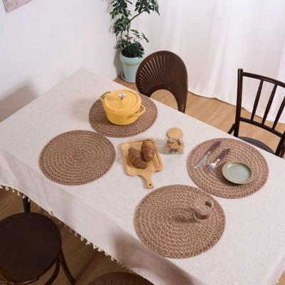 4 Pieces Durable Woven Natural Jute Place Mat Non-Slip Heat Insulation Dish Mat Wear-resistant Round Tableware Mat Dining Room