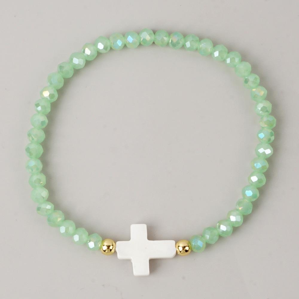 Bohemian Colorful Multi-faceted Crystal Bead Cross Shell Elastic Beaded Bracelets for Women Friend Vacation Stackable Jewelry