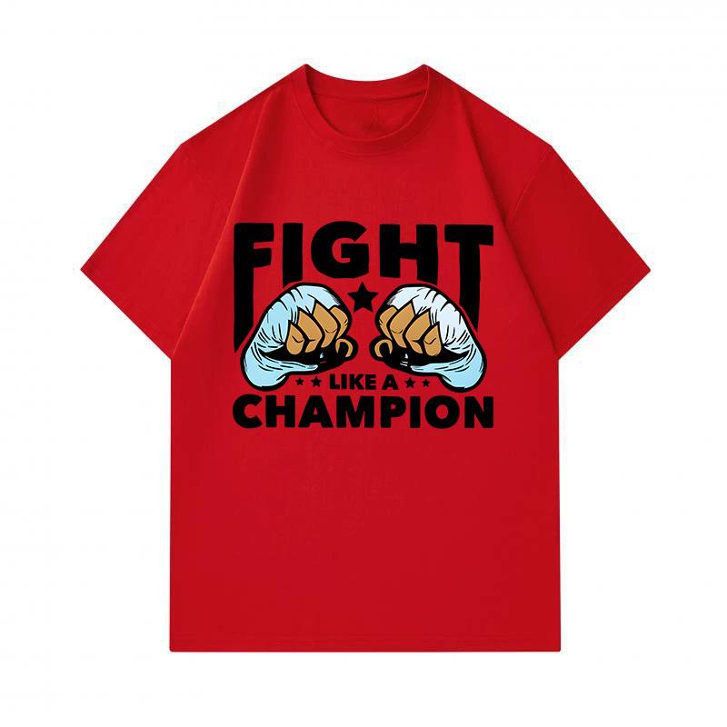 Men's 100% Cotton Crew Neck Short Sleeve T-Shirt, Fight Like A Champion Fists Print Casual Comfortable Daily Wear Tee For Men