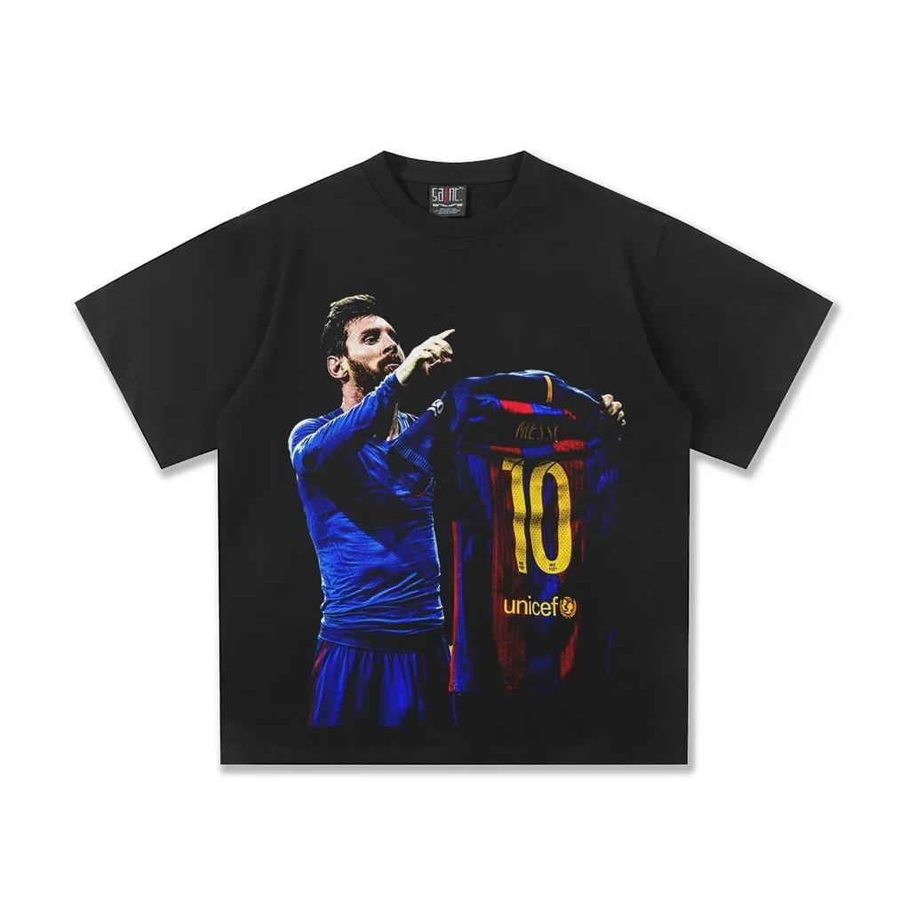 T-shirt Oversize Lionel Messi Barcelona Champions League Scarpa d'Oro Firma | Maglietta Streetwear Calcio Unisex
