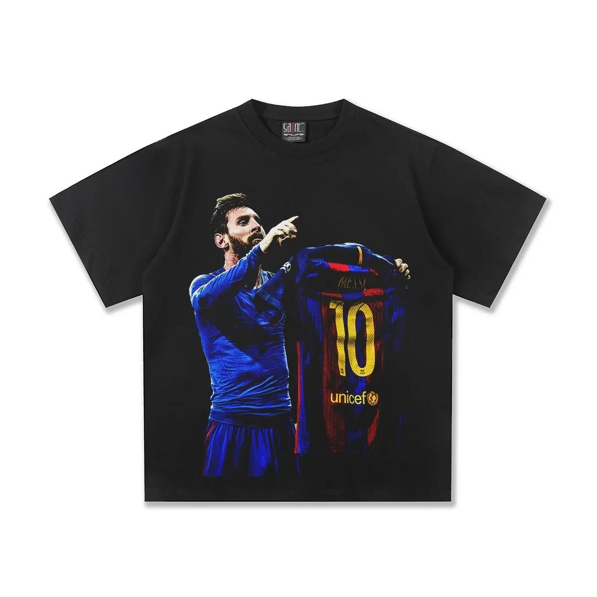 Lionel Messi Barcelona Champions League Goldener Schuh Unterschrift Übergroßes T-Shirt | Unisex Fußball Streetwear Tee M schwarz