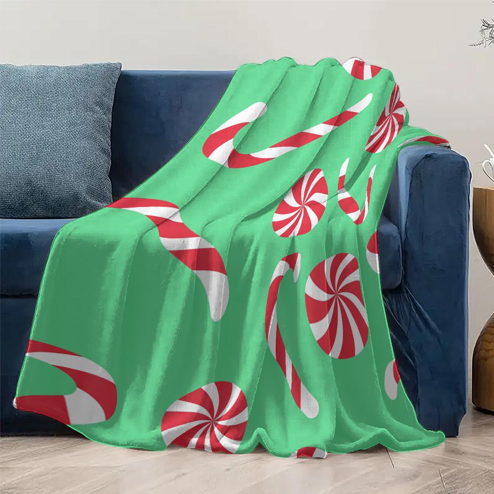 TU Candy Cane Throw Blanket Christmas Holiday Festive Cozy Soft Warm Decorative Bedspread Gift Home Decor