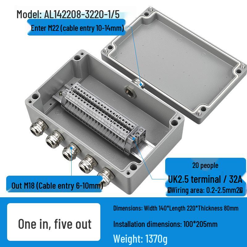 Caja de Conexiones Estanca para Exteriores de Aleación de Aluminio con Terminales