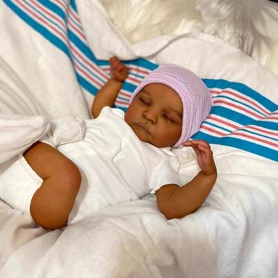 Soft 18 Inch Cloth Body Reborn Babies Dolls Levi Cute Sleeping Realistic Simulation Doll with Dark Skin 3D Painting Lifelike Rebirth Doll Kid Play Toy