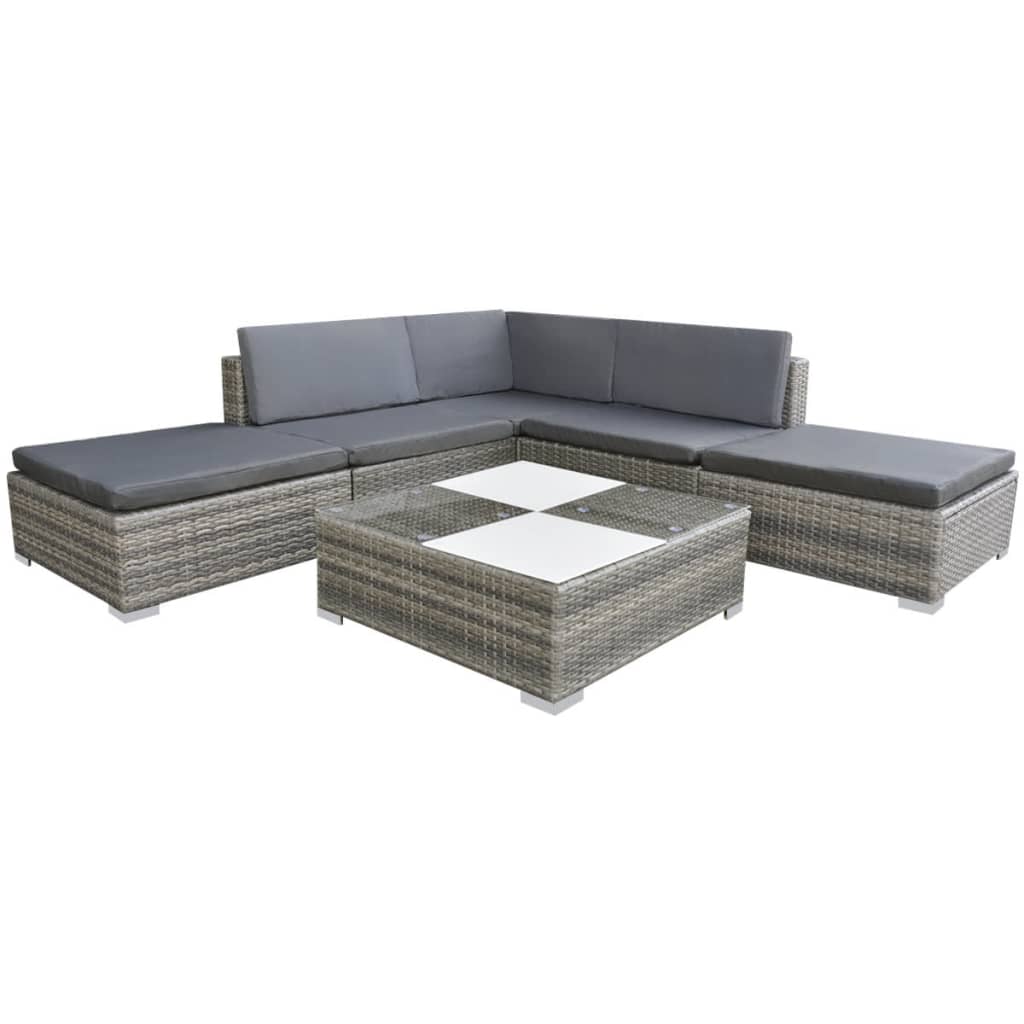 6 Piece Garden Lounge Set with Cushions Poly Rattan Gray