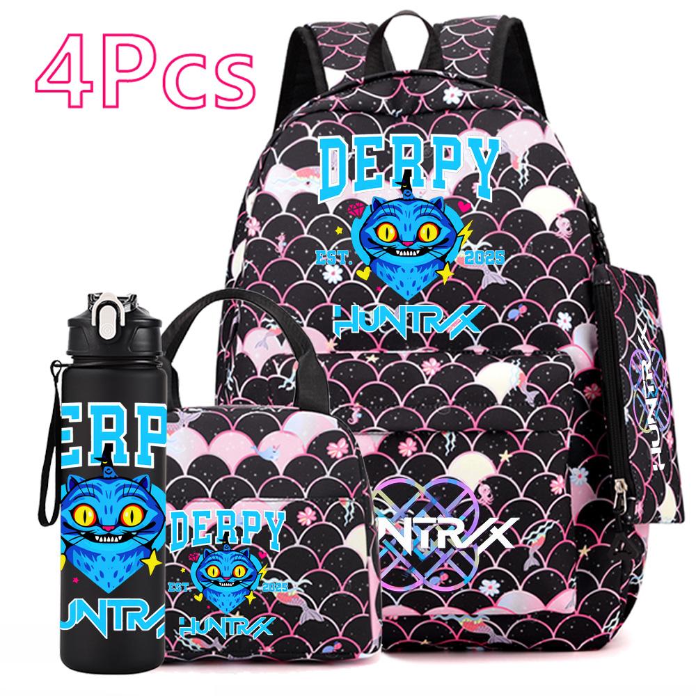 4Pcs/set Anime Cute Printed Backpack Large Capacity Bookbag HandBag Case Bag with 750ml Water Bottler Boy Girl SchoolBag Waterproof Mochila
