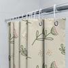 Modern Floral Bathroom Shower Curtain Set Decorative Water-Proof Printing Home Bath Mat Cream Color With Green Branches And Red