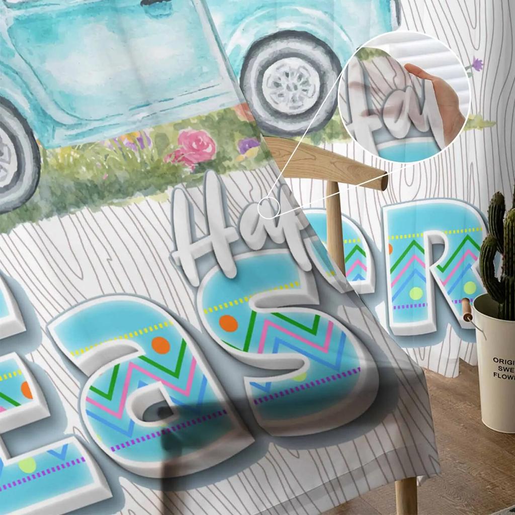 Wielkanocna Ciężarówka Jajka Zajączek Tiulowe Zasłony Do Salonu Przezroczysta Zasłona Do Sypialni Kuchni Rolety Woalowe Zasłony