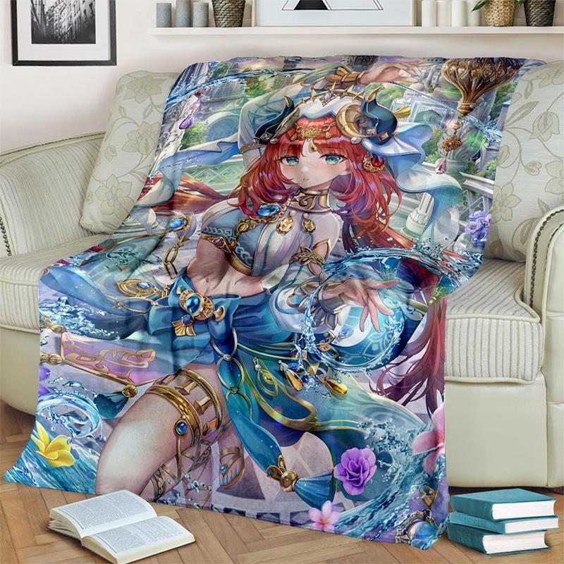 Game Genshin Impact Gamer Cartoon Blanket,Soft Throw Blanket for Home Bedroom Bed Sofa Picnic Travel Office Cover Blanket Kids