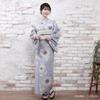 Kyoto Kimono Yuzen Yukata and Obi Set Floral Print Summer Kimono Blue Women's (2-Piece Set) (Light Sunflower)