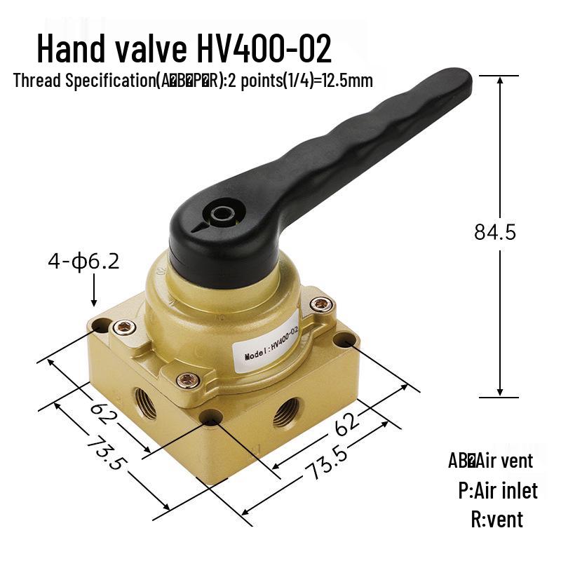 HV-02 Hand-Operated Pneumatic Valve: Three-Position Four-Way Switch, Manual Control with Cylinder Reversal.