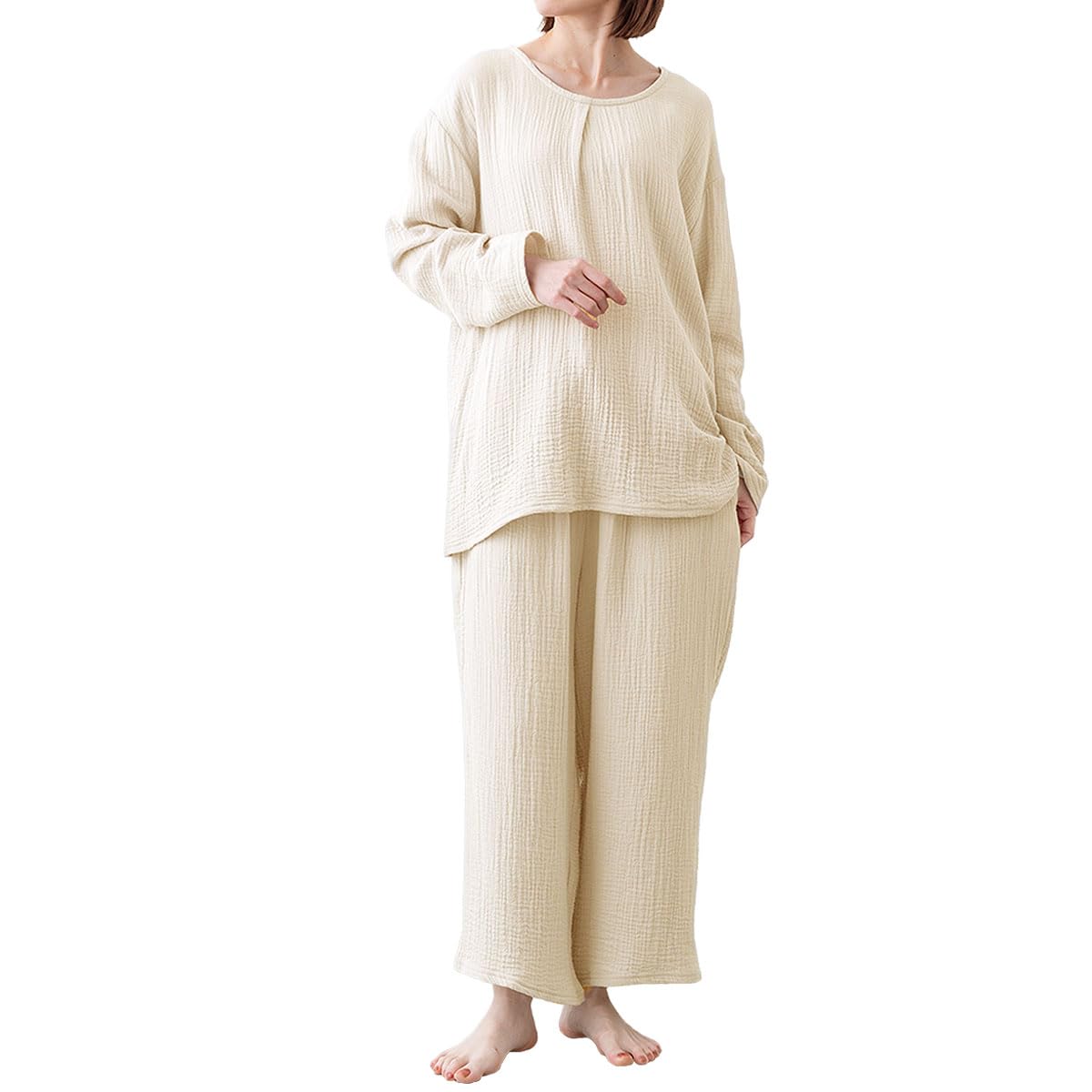 

Unisex Summer Loungewear Set Long Triple Long Home Top and Bottom Loose Size recorela [Bon Furniture] - Sleeves, Gauze, 100% Cotton, Pants, Wear, Set,