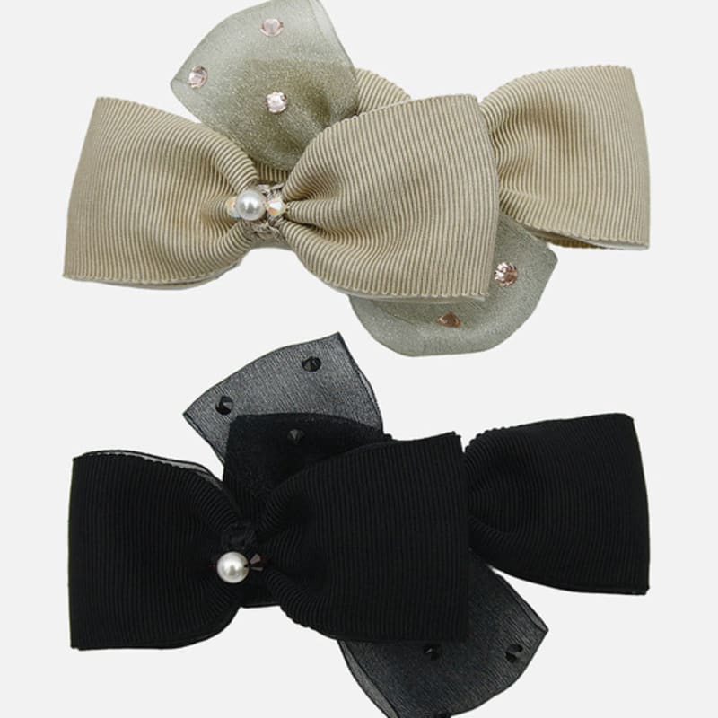 

J.Lauren Chiffon Grosgrain Double Ribbon Cubic Automatic Pin H01442 beige