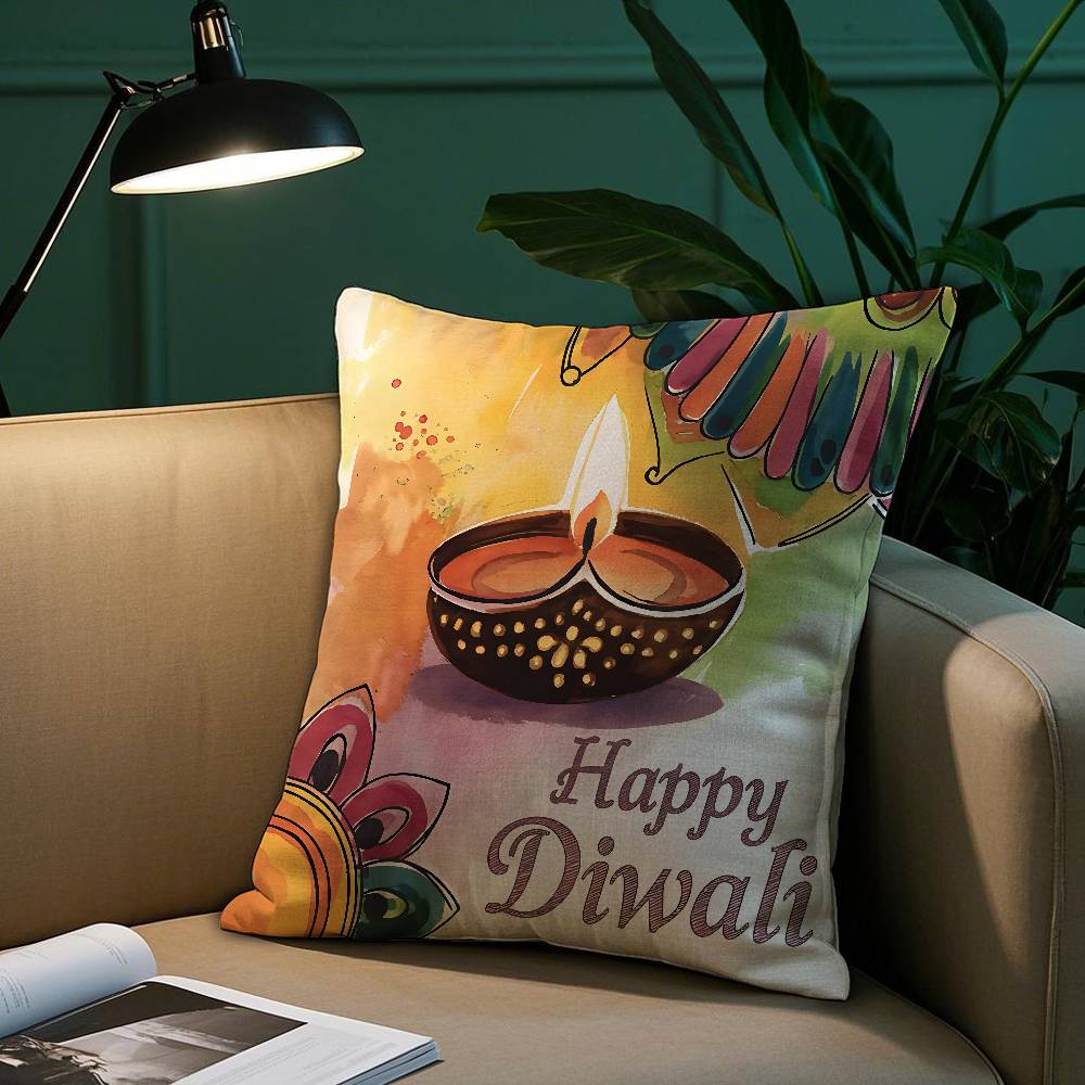 Diwali Festival Pillow Case Cozy Plush Pillow Cover Double Side Printed – Home Gift for Bedroom Decor