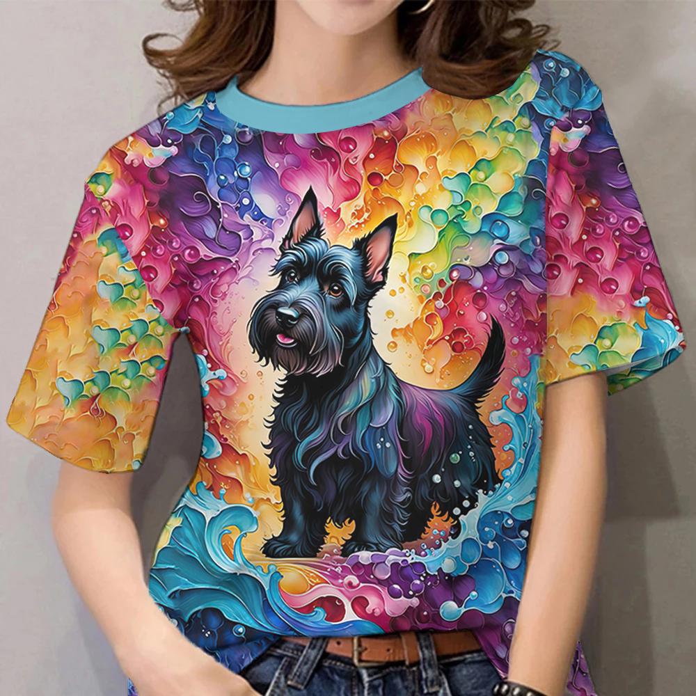 Women's T-Sleeve Contrast Color Puppy Pattern Printing Fashion Casual Y2k Women's Clothing High-Quality Short-Sleeved