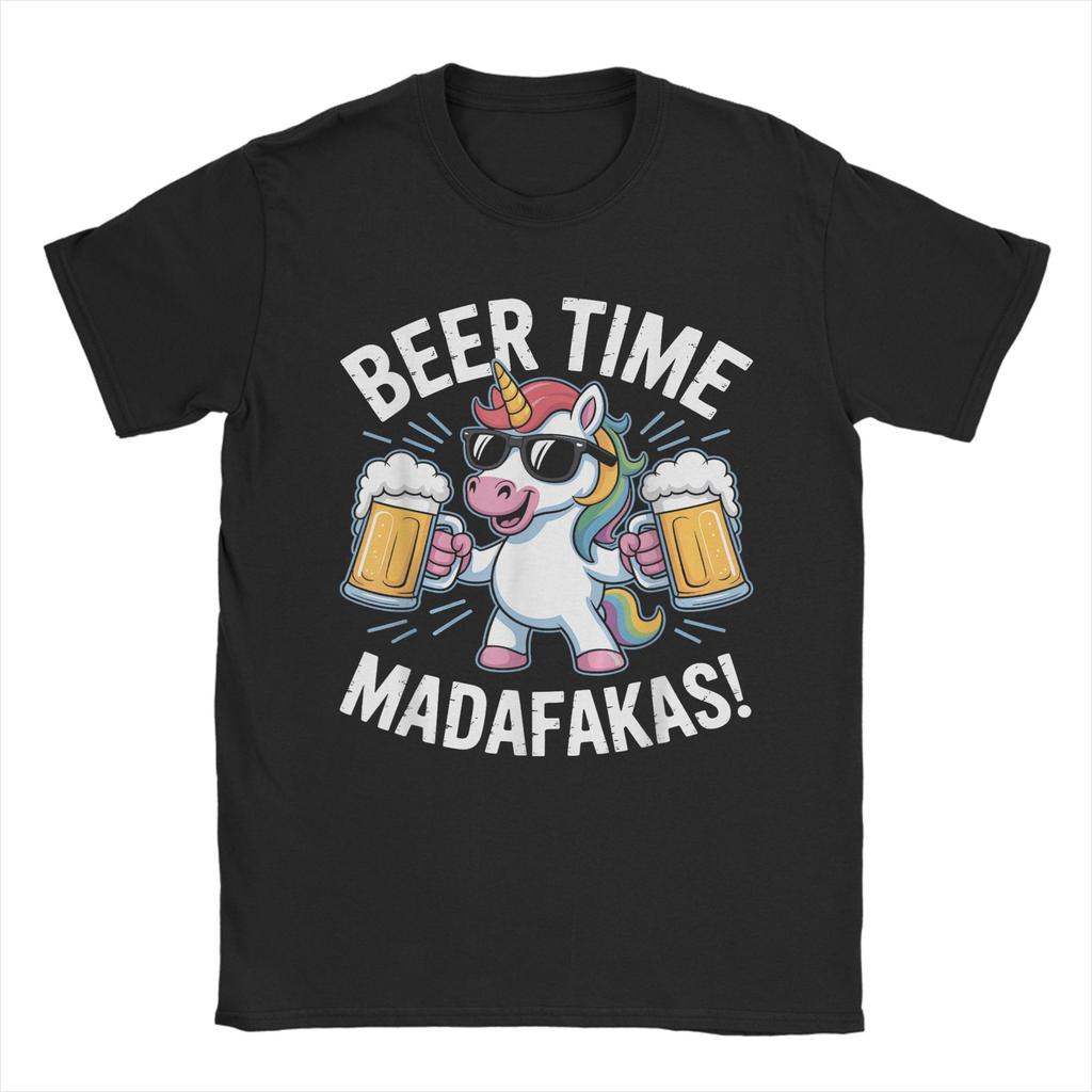 Funny Chicken Beer Time Madafakas Mens T Shirt  Amazing Tee Shirt Short Sleeve Crewneck TShirts Cotton Original Clothing