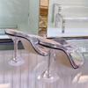 Women Summer 9cm High Heels Slides Mules Lady Transparent Crystal Glitter Slippers Sandals Clear Heels Pvc Sparkly Shoes