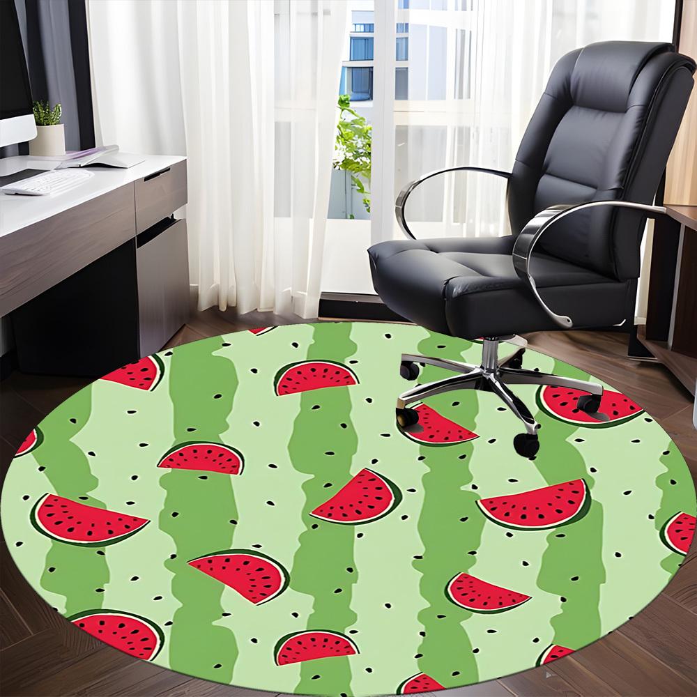 1pc Watermelon Slice Pattern Chair Carpet for Office, Round Polyester Mat, Indoor Decor for Office, Easycare Fabric, Washable Non-slip Area Carpet