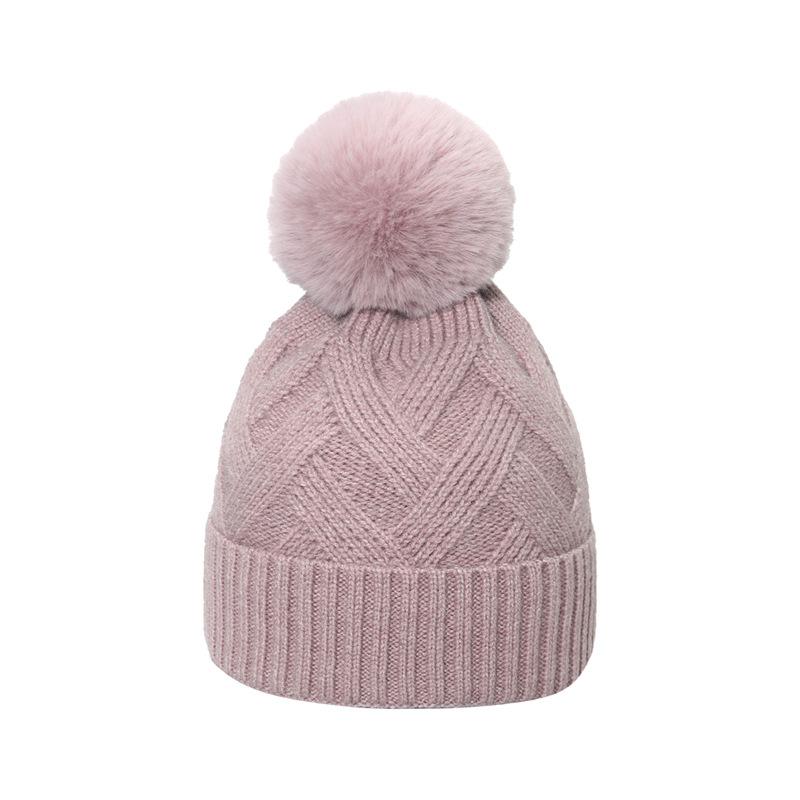 Autumn and winter new trend versatile hairball wool hat braid line plaid knitted hat women's wholesale