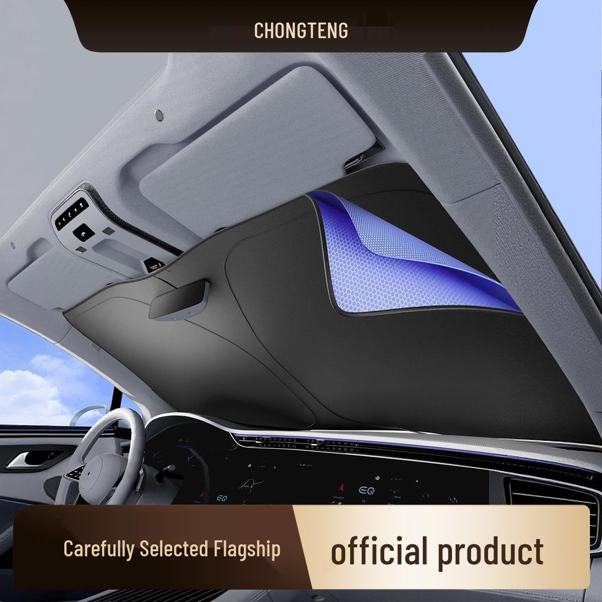 Premium Black Vinyl Oxford Cloth Car Sunshade - Thick Heat Insulation & Sun Protection Visor for Windshield